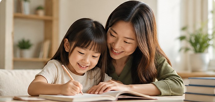 Parent helping a child with learning and education