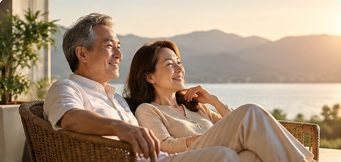 Couple enjoying a peaceful retirement by the lake